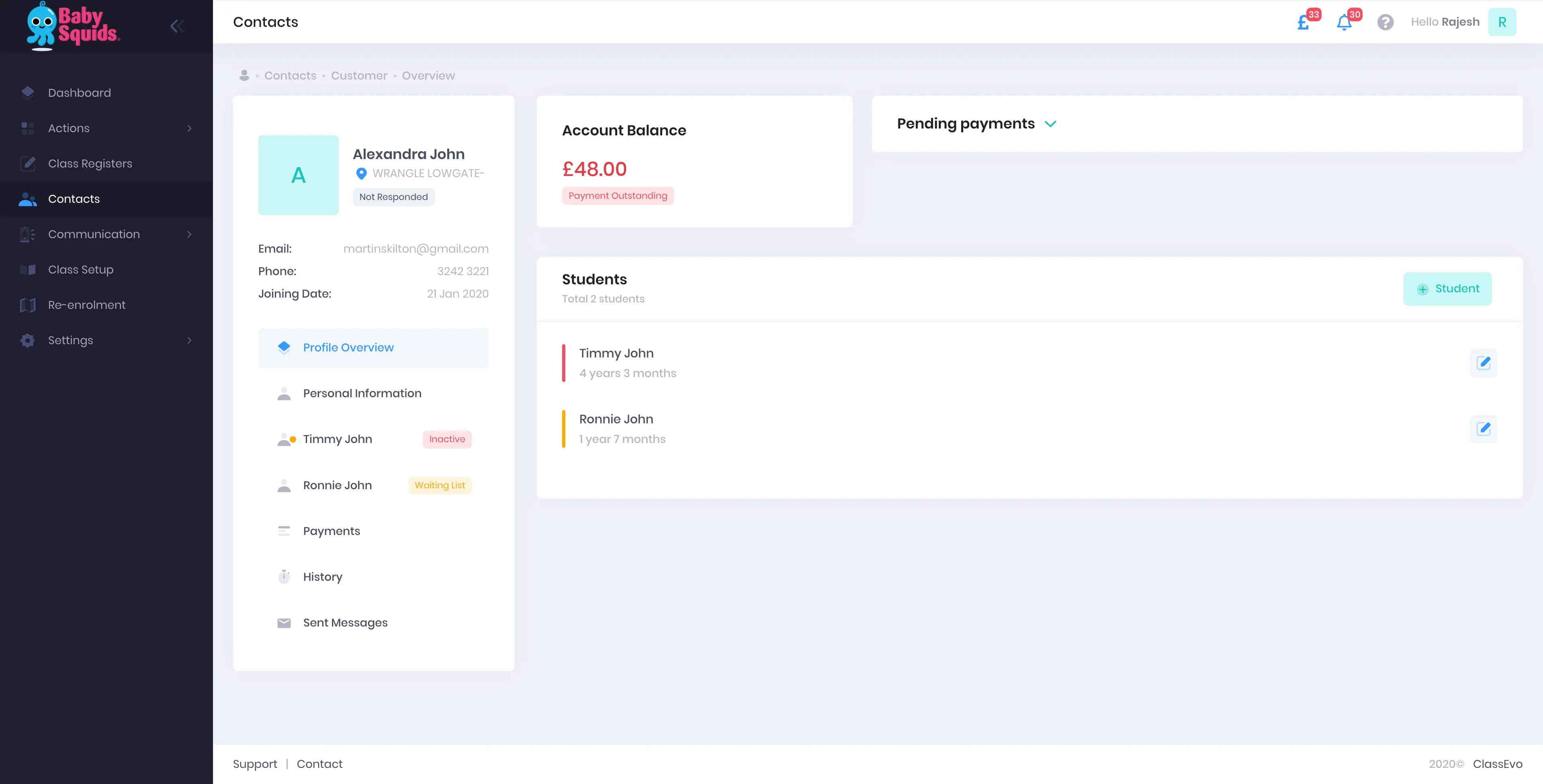 ClassEvo - Activity Management Dashboard for Children's Organizations